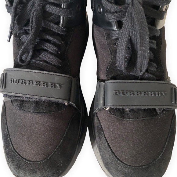Authentic Burberry Black Fabric And Suede Regis High Top Sneakers Size 41(8.5) - Picture 2 of 11
